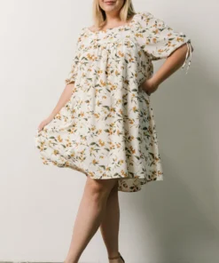 HAY Hallie Babydoll Mini Dress | Ivory + Gold Floral Dresses