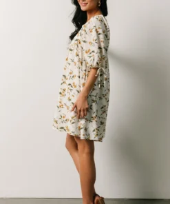 HAY Hallie Babydoll Mini Dress | Ivory + Gold Floral Dresses