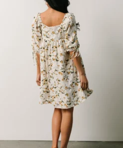 HAY Hallie Babydoll Mini Dress | Ivory + Gold Floral Dresses