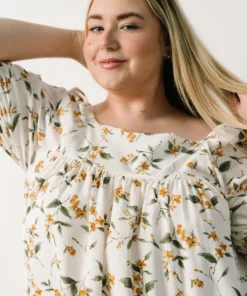 HAY Hallie Babydoll Mini Dress | Ivory + Gold Floral Dresses