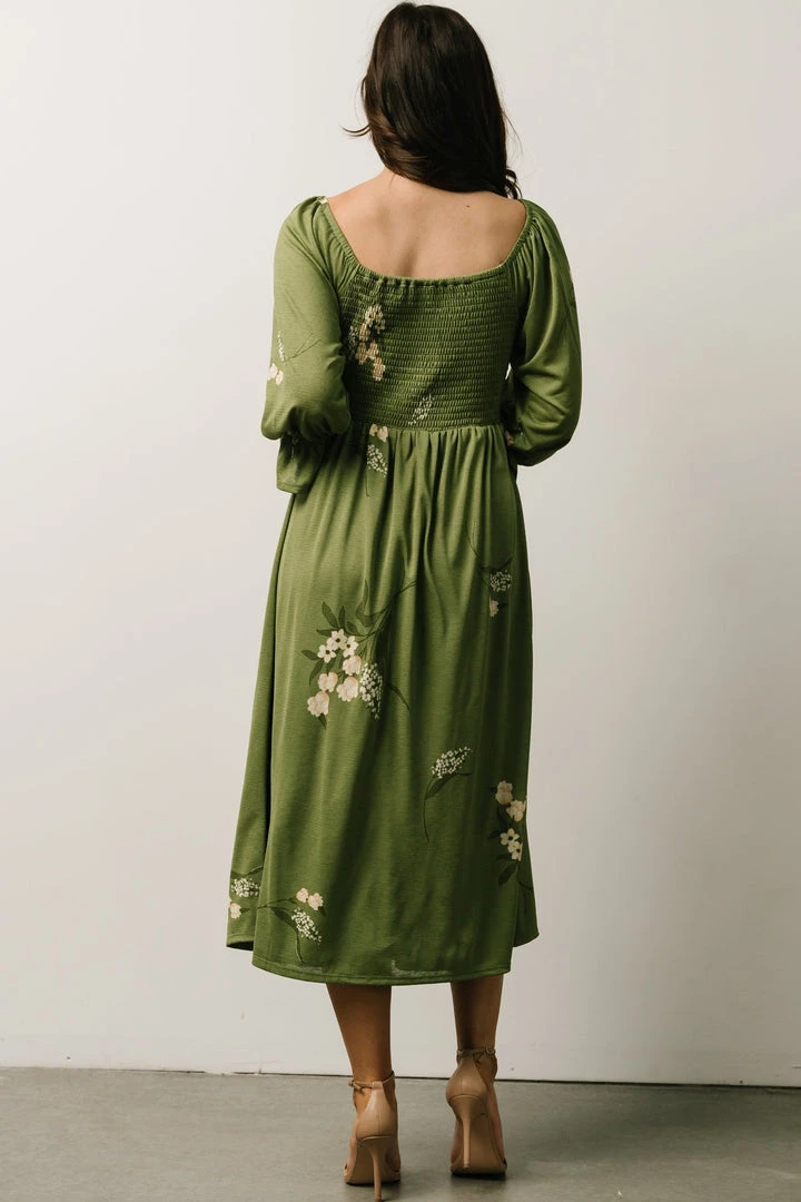 SL Heather Smocked Midi Dress | Olive + Peach Floral 3 SL Heather Smocked Midi Dress | Olive + Peach Floral