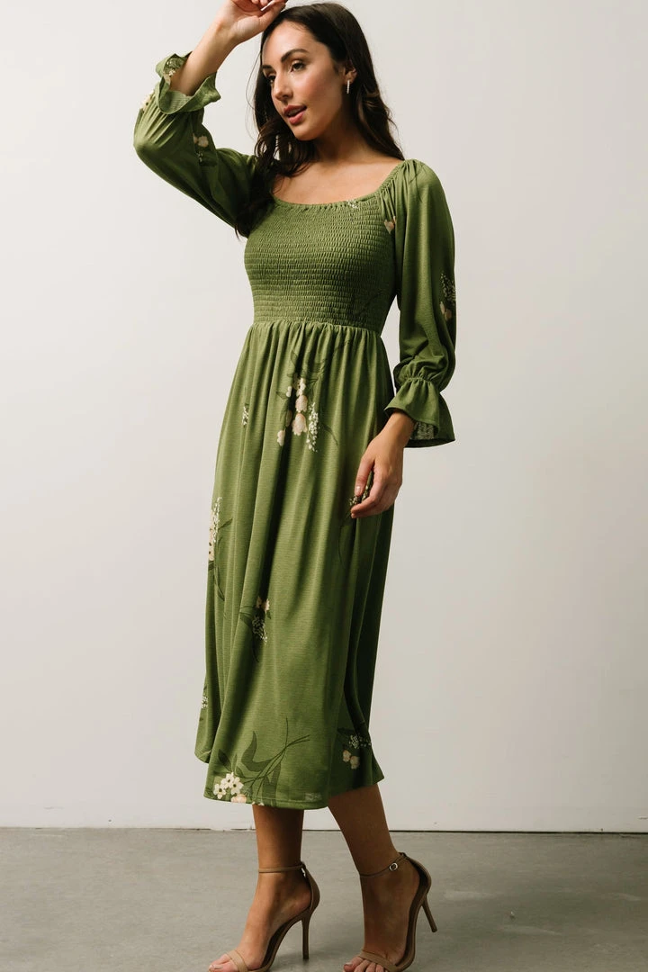 SL Heather Smocked Midi Dress | Olive + Peach Floral 4 SL Heather Smocked Midi Dress | Olive + Peach Floral