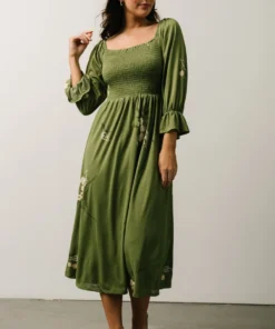 SL Heather Smocked Midi Dress | Olive + Peach Floral