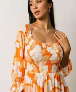 SL Heather Smocked Midi Dress | Orange Floral 13 SL Heather Smocked Midi Dress | Orange Floral