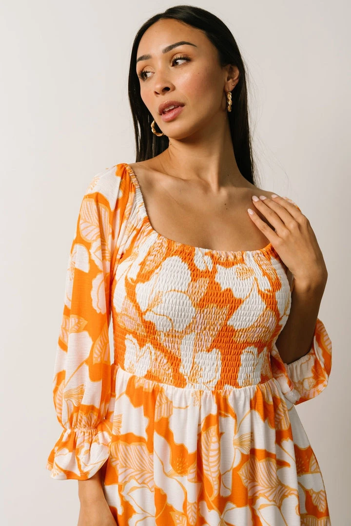 SL Heather Smocked Midi Dress | Orange Floral 7 SL Heather Smocked Midi Dress | Orange Floral