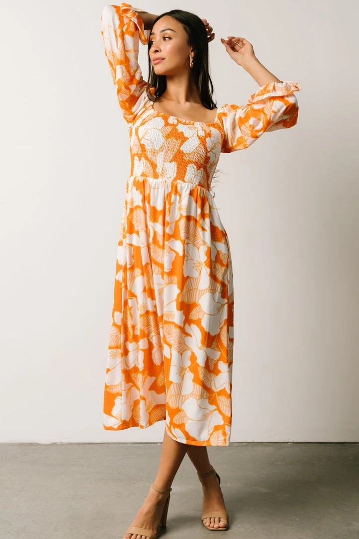 SL Heather Smocked Midi Dress | Orange Floral 2 SL Heather Smocked Midi Dress | Orange Floral