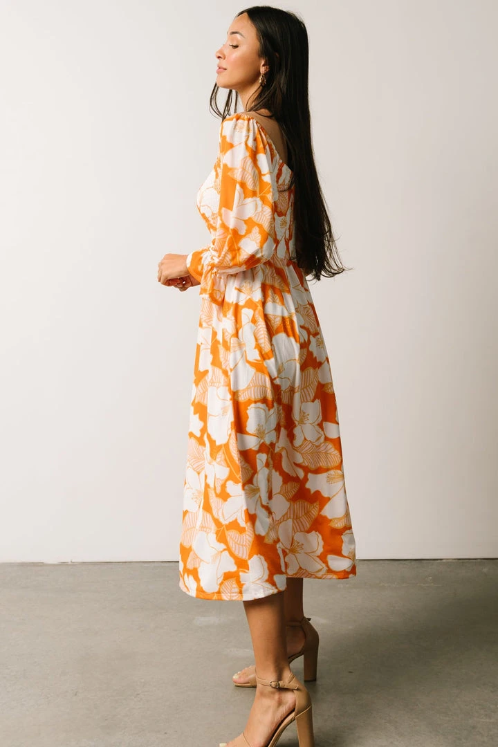 SL Heather Smocked Midi Dress | Orange Floral 3 SL Heather Smocked Midi Dress | Orange Floral