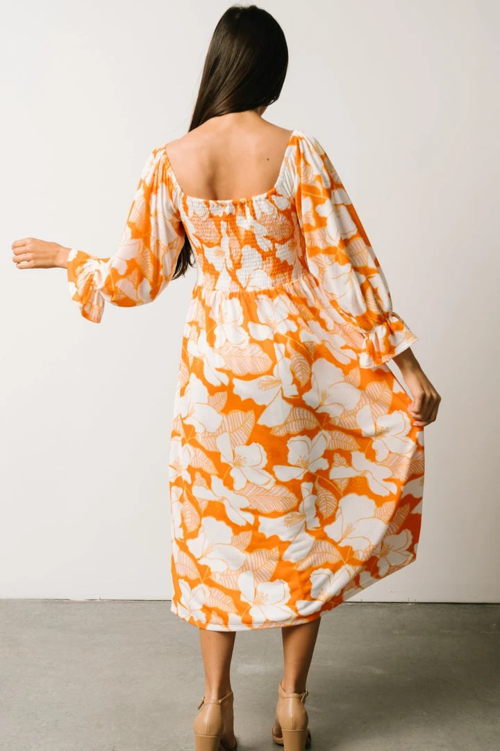 SL Heather Smocked Midi Dress | Orange Floral 5 SL Heather Smocked Midi Dress | Orange Floral