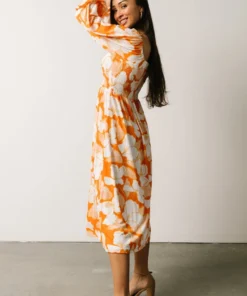 SL Heather Smocked Midi Dress | Orange Floral 10 SL Heather Smocked Midi Dress | Orange Floral