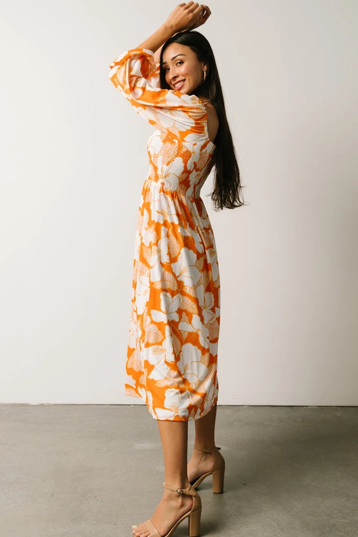 SL Heather Smocked Midi Dress | Orange Floral 4 SL Heather Smocked Midi Dress | Orange Floral