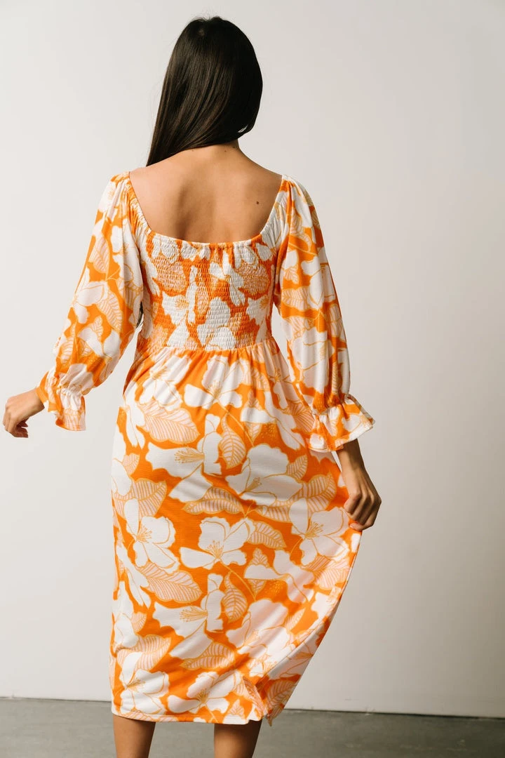SL Heather Smocked Midi Dress | Orange Floral 6 SL Heather Smocked Midi Dress | Orange Floral
