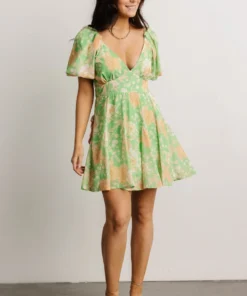 FT Henrietta Short Dress | Green Floral Dresses