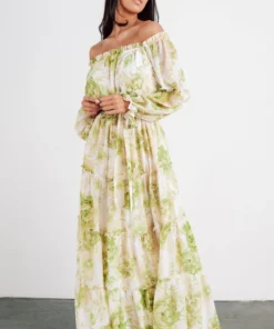 FT Hope Off Shoulder Maxi Dress | Green Floral