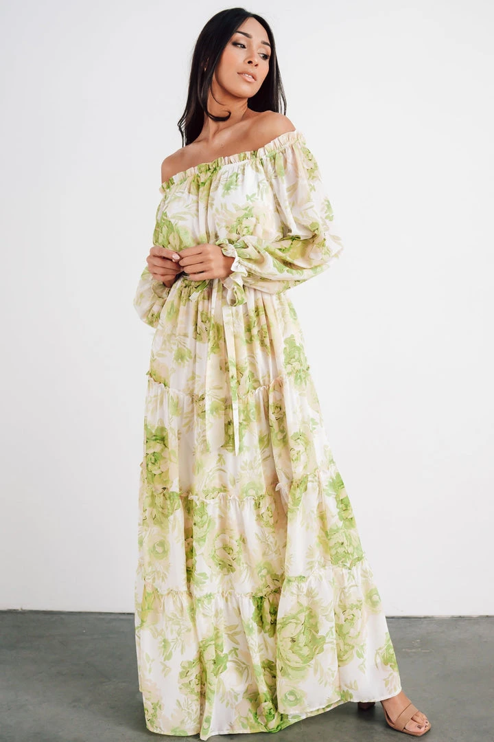 FT Hope Off Shoulder Maxi Dress | Green Floral 1 FT Hope Off Shoulder Maxi Dress | Green Floral