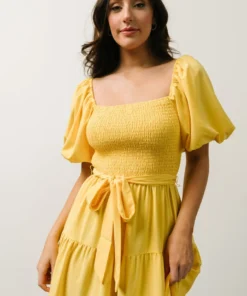 FT Horizon Puff Sleeve Smocked Midi Dress | Bright Yellow