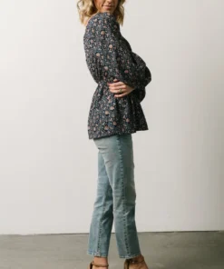 HAY Ida Peasant Top | Navy Multi Floral