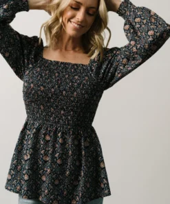 HAY Ida Peasant Top | Navy Multi Floral