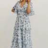 FT Iris Tiered Maxi Dress | Blue + White Floral Dresses