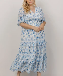 FT Iris Tiered Maxi Dress | Blue + White Floral Dresses