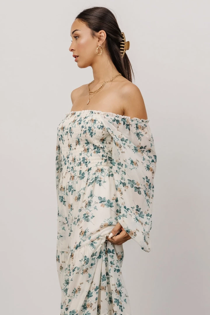 BB Custom Dresses Isabela Smocked Maxi Dress | Ivory + Topaz Floral 4 BB Custom Dresses Isabela Smocked Maxi Dress | Ivory + Topaz Floral
