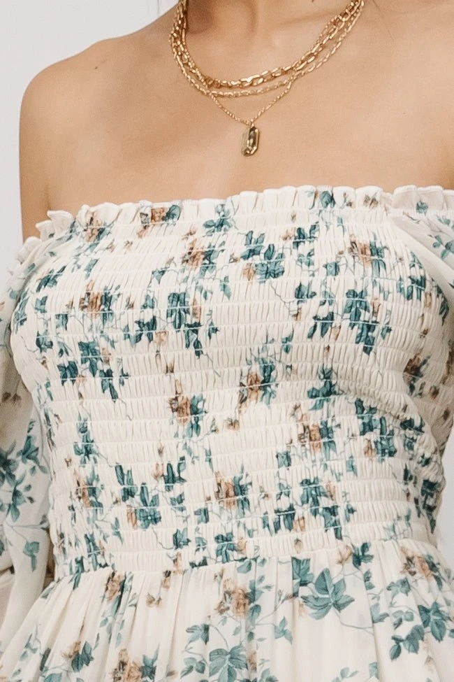 BB Custom Dresses Isabela Smocked Maxi Dress | Ivory + Topaz Floral 5 BB Custom Dresses Isabela Smocked Maxi Dress | Ivory + Topaz Floral