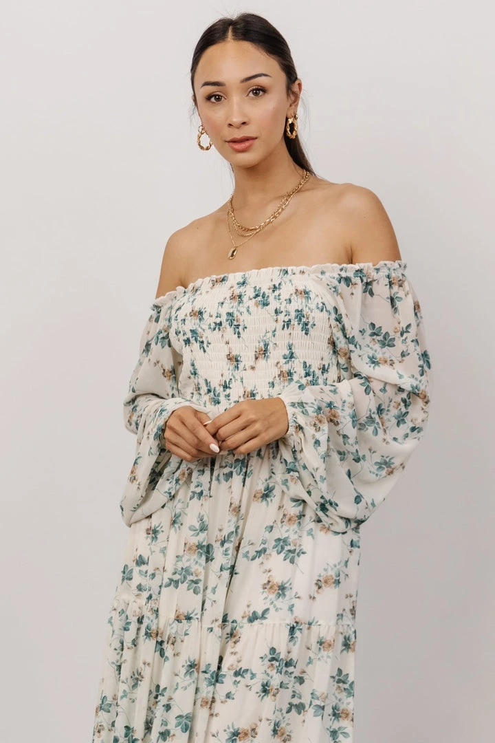 BB Custom Dresses Isabela Smocked Maxi Dress | Ivory + Topaz Floral 2 BB Custom Dresses Isabela Smocked Maxi Dress | Ivory + Topaz Floral