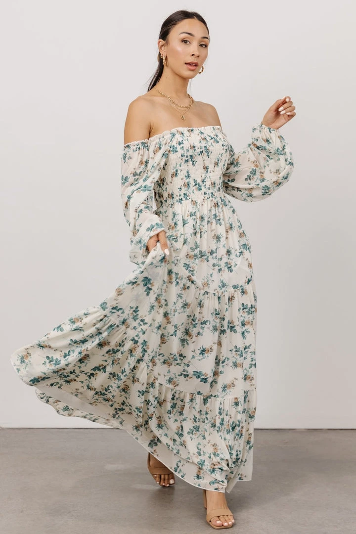 BB Custom Dresses Isabela Smocked Maxi Dress | Ivory + Topaz Floral 7 BB Custom Dresses Isabela Smocked Maxi Dress | Ivory + Topaz Floral