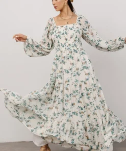 BB Custom Dresses Isabela Smocked Maxi Dress | Ivory + Topaz Floral 14 BB Custom Dresses Isabela Smocked Maxi Dress | Ivory + Topaz Floral