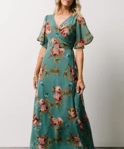BB Custom Ivy Wrap Maxi Dress | Persian Green Floral