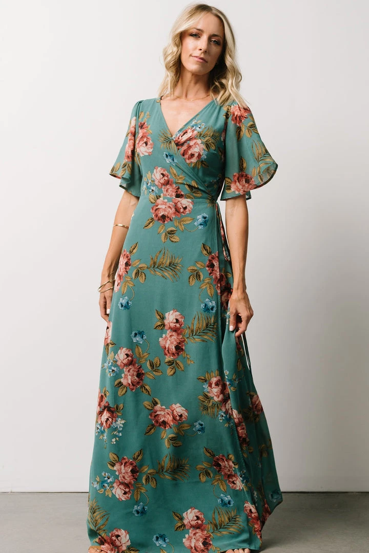 BB Custom Ivy Wrap Maxi Dress | Persian Green Floral 1 BB Custom Ivy Wrap Maxi Dress | Persian Green Floral