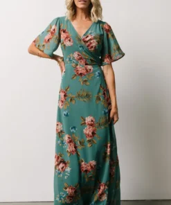 BB Custom Ivy Wrap Maxi Dress | Persian Green Floral