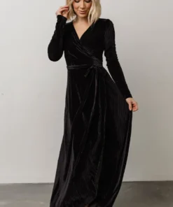 BB Custom Jada Ribbed Velvet Wrap Dress | Black Dresses 16 BB Custom Jada Ribbed Velvet Wrap Dress | Black Dresses