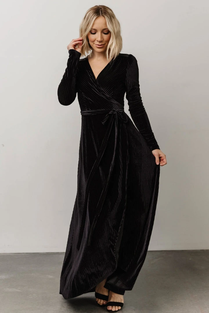 BB Custom Jada Ribbed Velvet Wrap Dress | Black Dresses 3 BB Custom Jada Ribbed Velvet Wrap Dress | Black Dresses