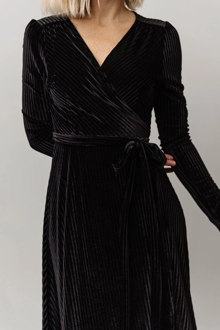 BB Custom Jada Ribbed Velvet Wrap Dress | Black Dresses 2 BB Custom Jada Ribbed Velvet Wrap Dress | Black Dresses
