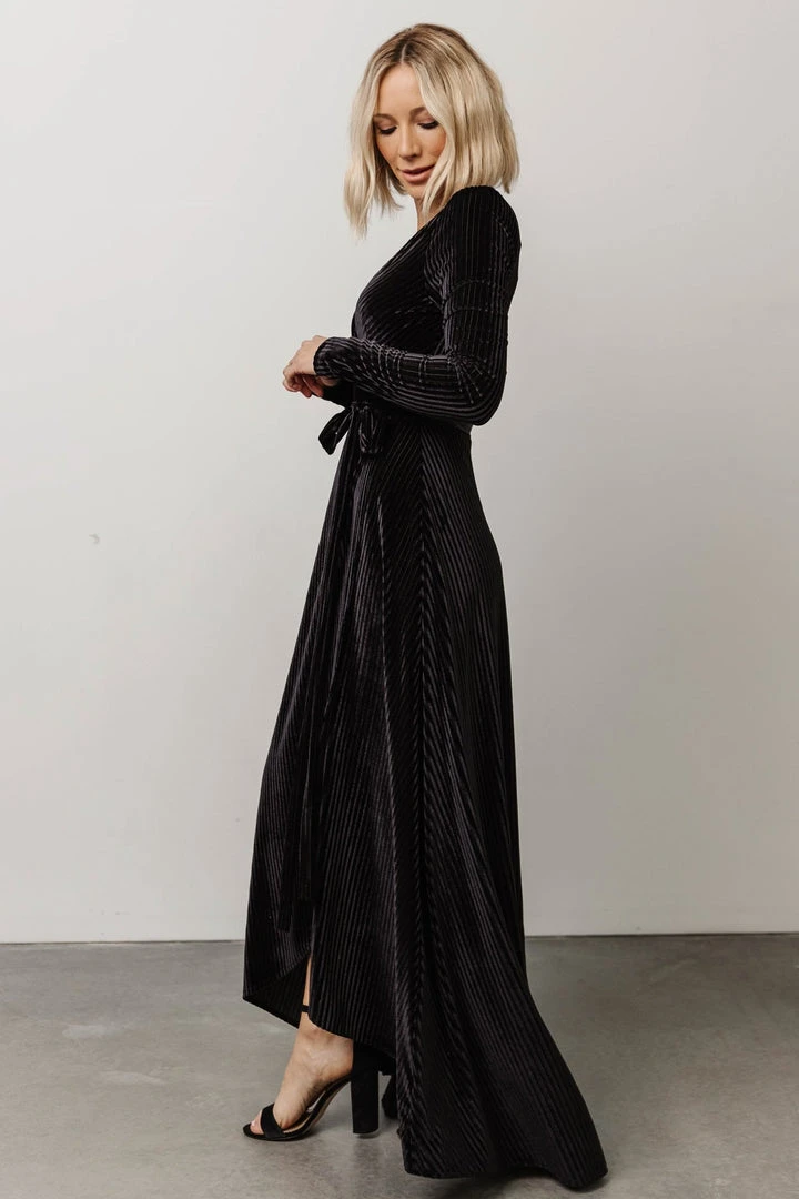 BB Custom Jada Ribbed Velvet Wrap Dress | Black Dresses 14 BB Custom Jada Ribbed Velvet Wrap Dress | Black Dresses