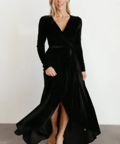 BB Custom Jada Ribbed Velvet Wrap Dress | Black Dresses