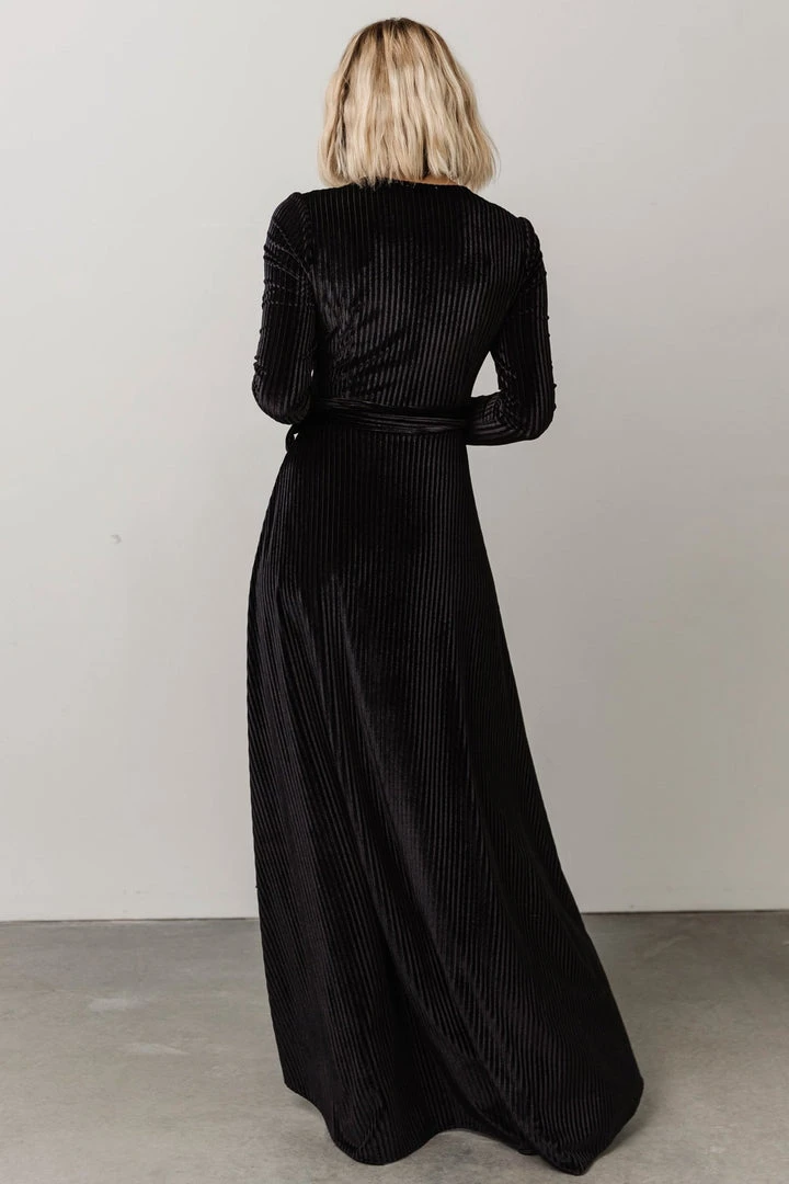 BB Custom Jada Ribbed Velvet Wrap Dress | Black Dresses 5 BB Custom Jada Ribbed Velvet Wrap Dress | Black Dresses