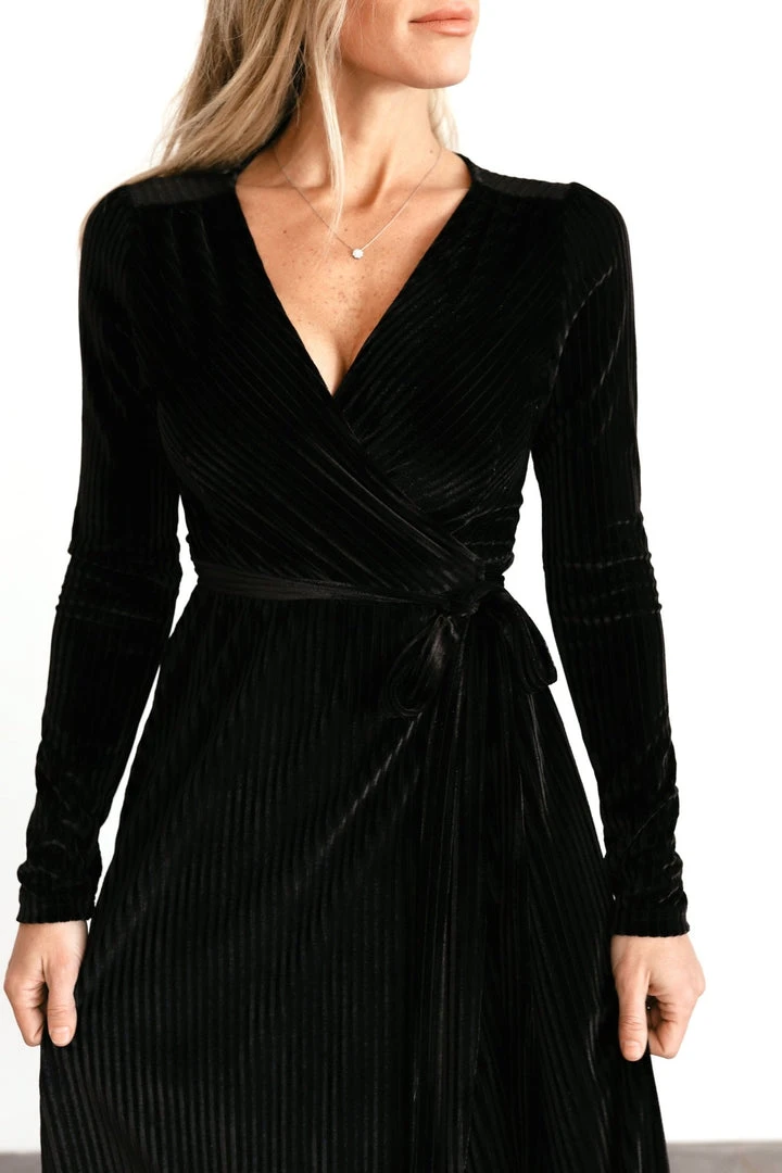 BB Custom Jada Ribbed Velvet Wrap Dress | Black Dresses 4 BB Custom Jada Ribbed Velvet Wrap Dress | Black Dresses