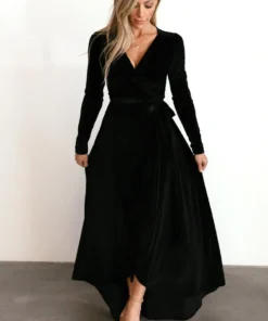BB Custom Jada Ribbed Velvet Wrap Dress | Black Dresses 25 BB Custom Jada Ribbed Velvet Wrap Dress | Black Dresses