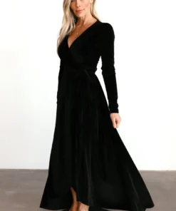 BB Custom Jada Ribbed Velvet Wrap Dress | Black Dresses 20 BB Custom Jada Ribbed Velvet Wrap Dress | Black Dresses