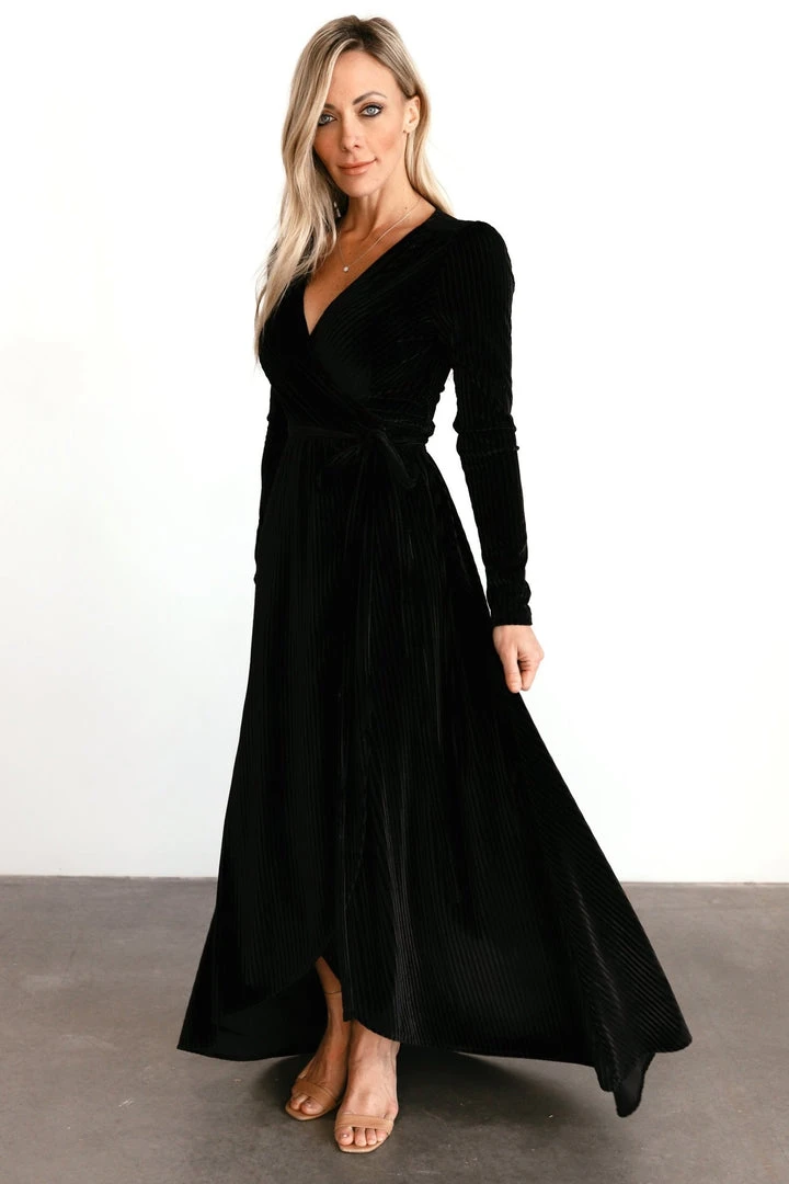 BB Custom Jada Ribbed Velvet Wrap Dress | Black Dresses 7 BB Custom Jada Ribbed Velvet Wrap Dress | Black Dresses