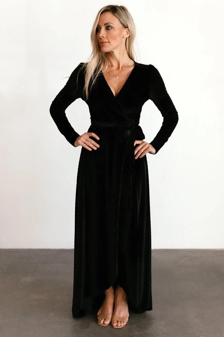 BB Custom Jada Ribbed Velvet Wrap Dress | Black Dresses 11 BB Custom Jada Ribbed Velvet Wrap Dress | Black Dresses