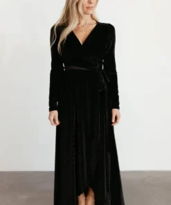 BB Custom Jada Ribbed Velvet Wrap Dress | Black Dresses 26 BB Custom Jada Ribbed Velvet Wrap Dress | Black Dresses