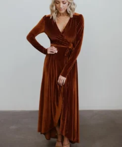 BB Custom Jada Ribbed Velvet Wrap Dress | Copper