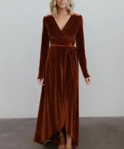 BB Custom Jada Ribbed Velvet Wrap Dress | Copper