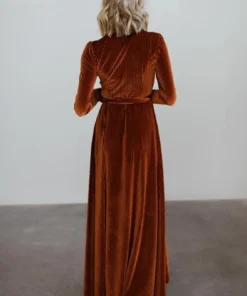 BB Custom Jada Ribbed Velvet Wrap Dress | Copper