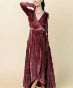 BB Custom Jada Ribbed Velvet Wrap Dress | Dark Rose 15 BB Custom Jada Ribbed Velvet Wrap Dress | Dark Rose
