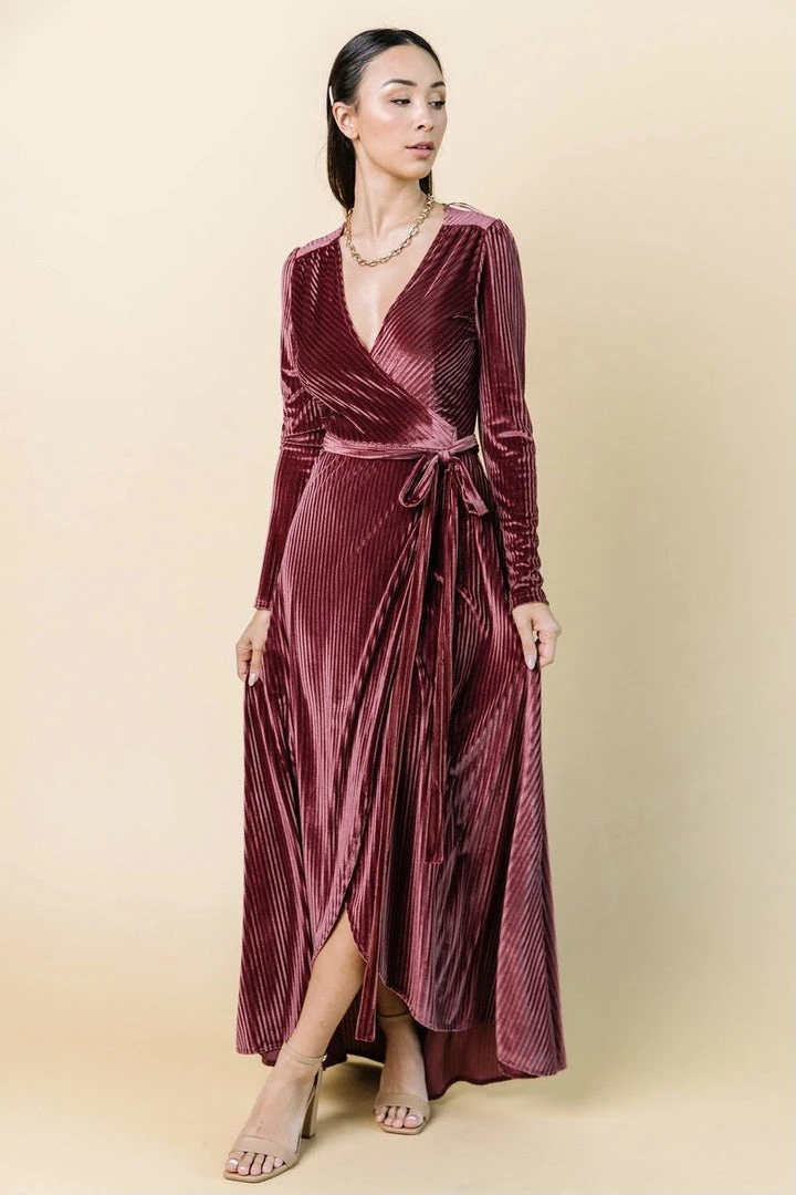 BB Custom Jada Ribbed Velvet Wrap Dress | Dark Rose 7 BB Custom Jada Ribbed Velvet Wrap Dress | Dark Rose