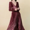 BB Custom Jada Ribbed Velvet Wrap Dress | Dark Rose