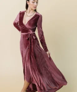 BB Custom Jada Ribbed Velvet Wrap Dress | Dark Rose 13 BB Custom Jada Ribbed Velvet Wrap Dress | Dark Rose